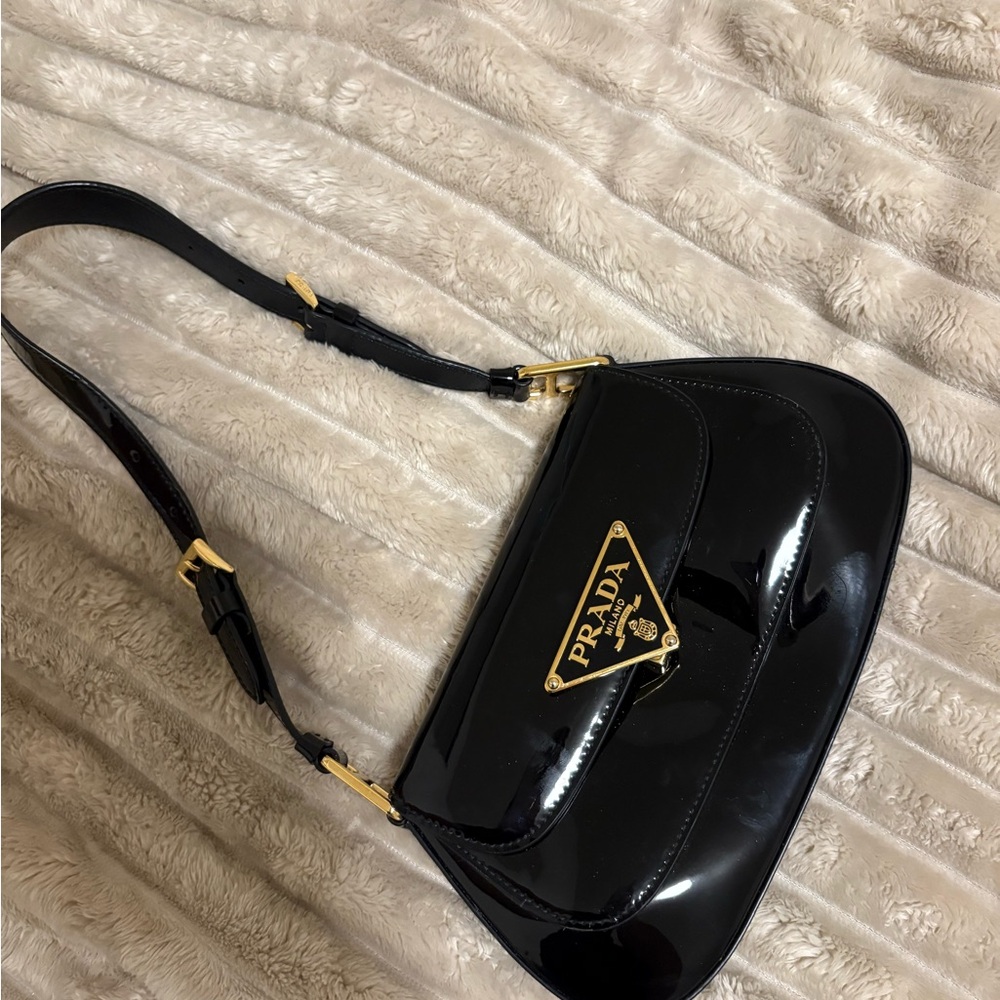 Prada Black Patent Shoulder Bag with Gold Details - Picture 3 of 4